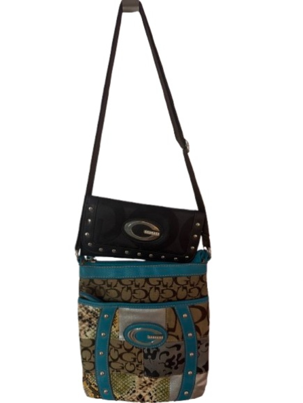 2-Pc- Guess Bundle -Teal Patchwork Crossbody-PLUS A NWT Guess Wallet